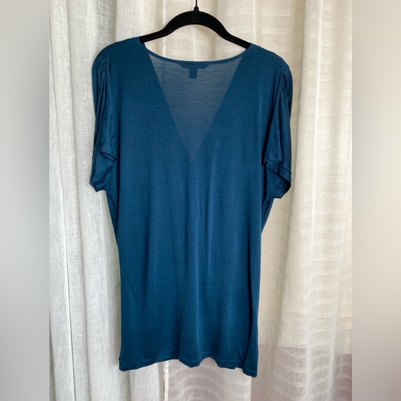 Banana Republic Women's Blue Green Silk V-Neck Ruched Short Sleeve Top Size L - Picture 6 of 9
